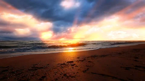 Sea waves landscape at sunset background Stock Footage 130509391