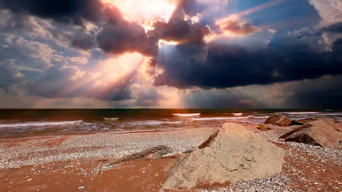 Sea waves landscape at sunset background Stock Footage 131221542