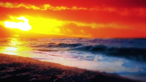 Sea waves landscape at sunset background Stock Footage 154017338