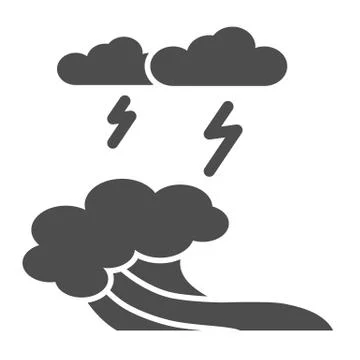 Sea waves, lightning and clouds solid icon, nautical concept, ocean storm sign イラスト素材