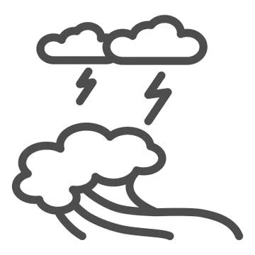 Sea waves, lightning and clouds line icon, nautical concept, ocean storm sign on Stock Illustration