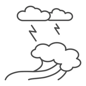 Sea waves, lightning and clouds thin line icon, nautical concept, ocean storm Stock Illustration