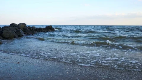 Sea Waves over Sand Beach Holiday Background Stock-Footage 85147780