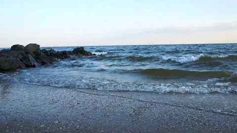 Sea Waves over Sand Beach Holiday Background Stock Footage 85147802