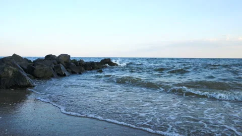 Sea Waves over Sand Beach Holiday Background Stock Footage 87486781