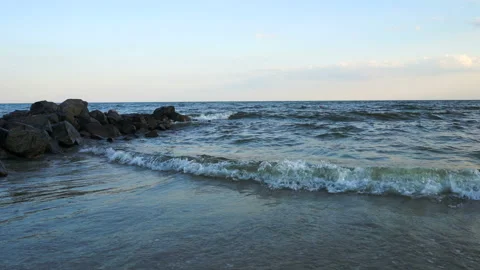 Sea Waves over Sand Beach Holiday Background Stock Footage 87487642