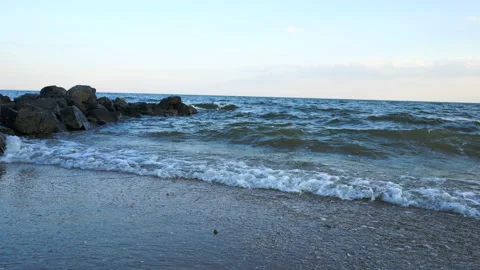 Sea Waves over Sand Beach Holiday Background Stock Footage 88221634