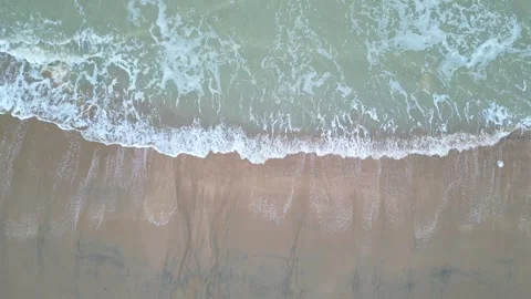 Sea Waves Over Sand Beach Aerial top View Of Ocean Waves On Sandy Beach Stock Footage 259825339