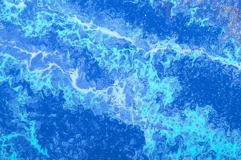 Sea waves pattern, modern fluid art, blue painted background, turquoise paint Illustrazione stock