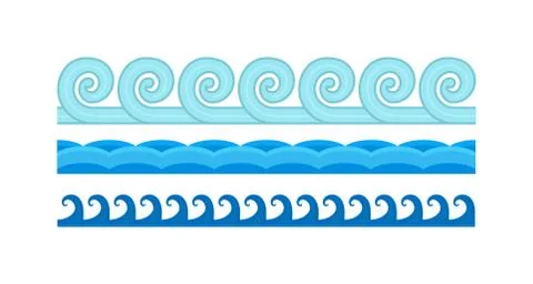Sea waves pattern set horizontally ocean abstract element nature flat vector Stock Illustration