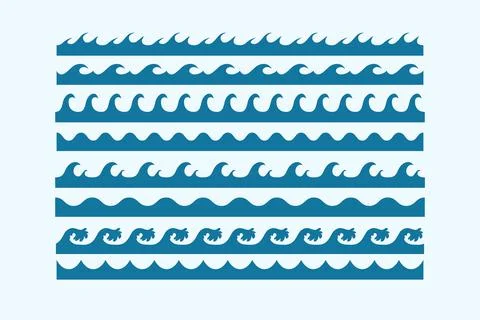 Sea waves patterns different style curve various set Stock Illustration