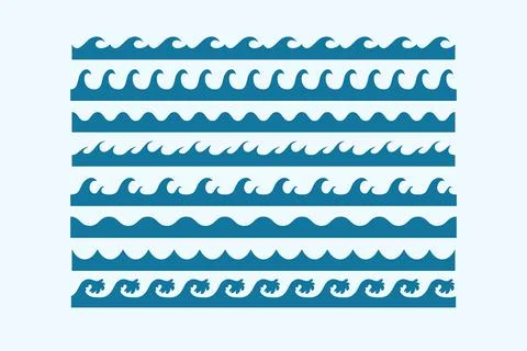 Sea waves patterns different style curve various set Stock Illustration