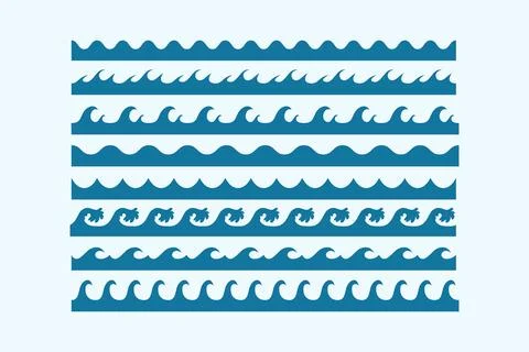 Sea waves patterns different style curve various set Stock Illustration