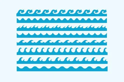 Sea waves patterns different style curve various set Stock Illustration