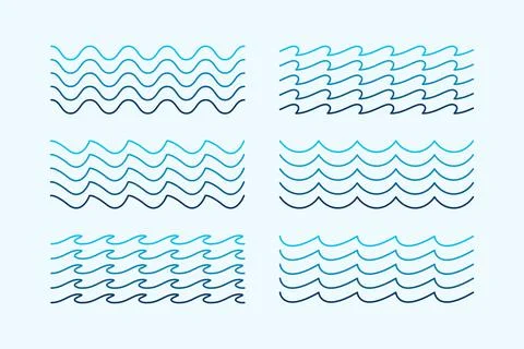 Sea waves patterns ocean set line style Stock Illustration