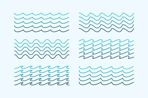 Sea waves patterns ocean set line style Stock Illustration