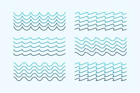 Sea waves patterns ocean set line style Stock Illustration