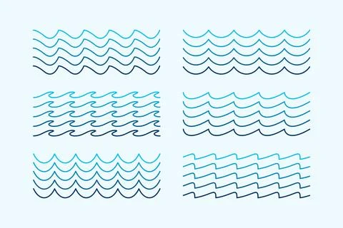 Sea waves patterns ocean set line style Stock Illustration