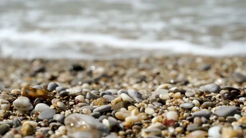 Sea waves on a pebble beach, a beautiful soothing background Stock Footage 161143476