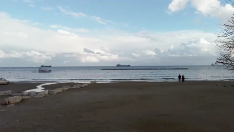 Sea waves in the rays of sunset light in Cyprus. Stock Footage 175067068