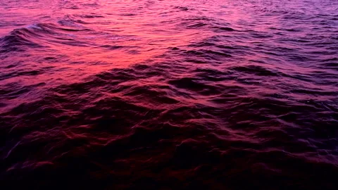 Sea waves with reflection of pink and purple sunset light, by the beach. Stock Footage 238729081