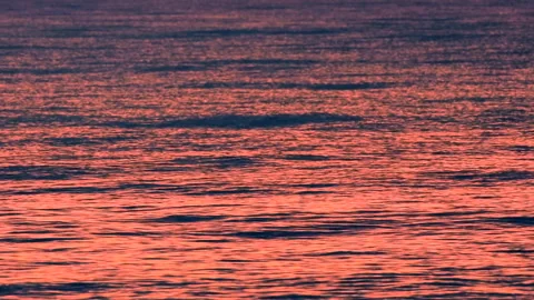 Sea waves with reflection of red sunset light, by the beach, slow motion. Stock Footage 240984765