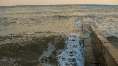 Sea Waves Rolling On Pierce Stock Footage 48773626