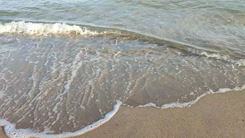 Sea waves rolling on the sand of the beach of the sea coast on an autumn day. Stock Footage 306035556