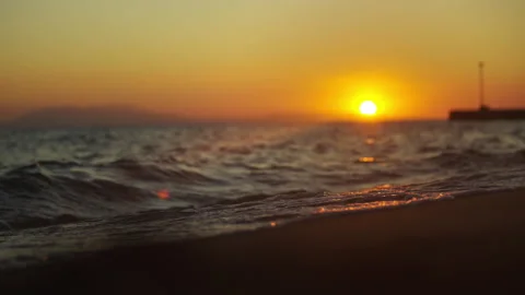 Sea waves rolling on sandy beach Stock Footage 213058335