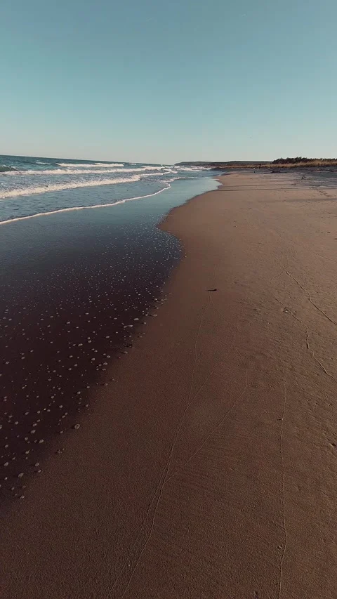 Sea waves rolling on sandy beach shoreline with audio Stockbeeldmateriaal 347641419