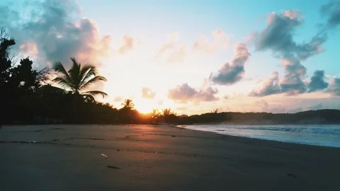 Sea waves on the sand in the rays of the setting sun.   Stock Footage 223644059
