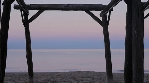 Sea waves on the sandy beach at the evening Stock Footage 88865956