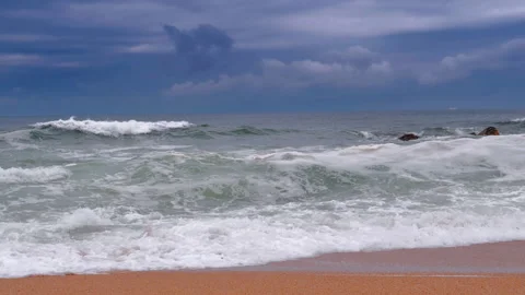 Sea waves on sandy beach Stock Footage 91666497