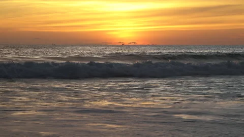 Sea waves to sandy beach for the sunset. Stock Footage 155725847