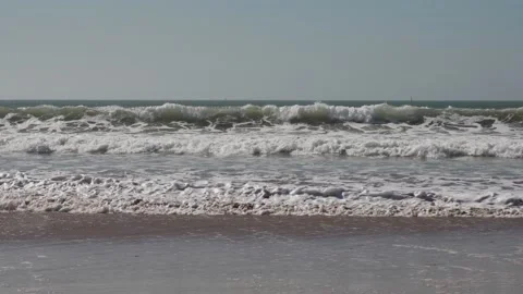 Sea Waves on Sandy Beach Texture Background, Agadir, Morocco Stock Footage 263819215