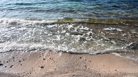 Sea waves on sandy beach in winter. Stock Footage 269042849