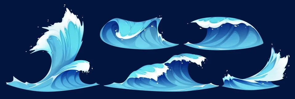 Sea waves set isolated on background Stock Illustration