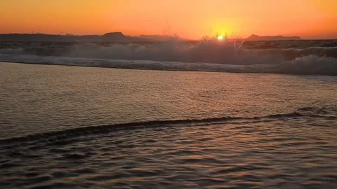 Sea Waves On The Shore At Sunset Stock Footage 100130975