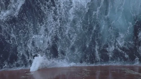 Sea waves with splashes are breaking on board a cargo ship. Stock Footage 116667224