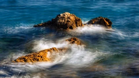Sea Waves Splashing on Rocks Stock Footage 99118215