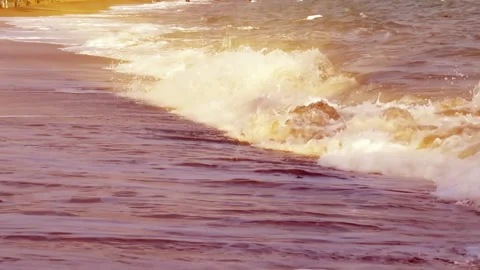 Sea waves splashing sandy beach during summer day. Stock Footage 144355066