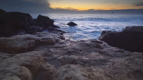Sea waves storm on sunset Stock Footage 100705749