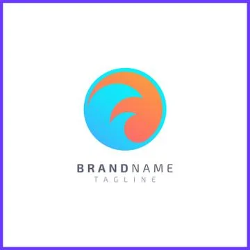 Sea waves with sun in circle with gradient color. Simple and minimalist logo  Stock Illustration