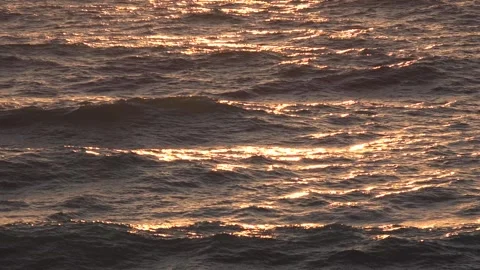 Sea Waves at Sunset on Beach, Sunrise on Seashore, Ocean Sundown, Summer View  Stock Footage 346677319