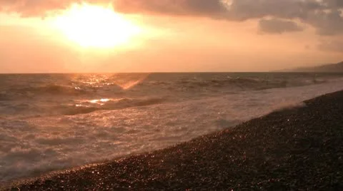 Sea waves sunset Stock Footage 10576728