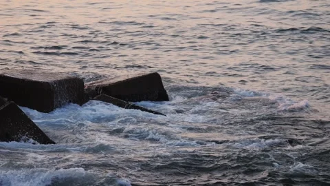 Sea waves on sunset, ocean beach with the sun, Capture the beauty of a tranquil Stock Footage 280587744