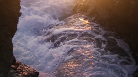 Sea Waves in Sunset Rays Stock Footage 120365796