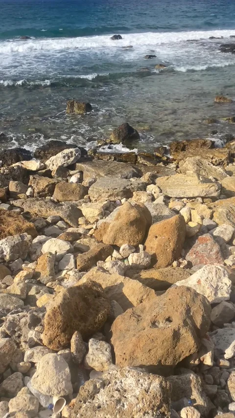 Sea Waves. Waves in the ocean. Stony beach. Vertical video Stock Footage 286740189