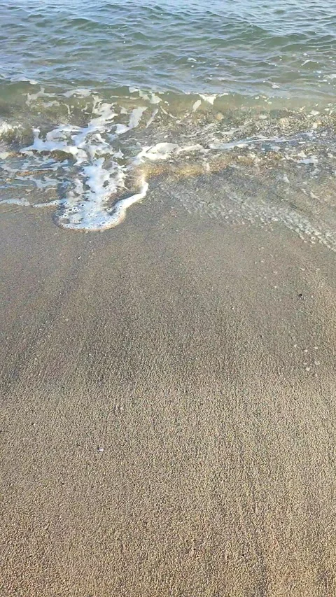 Sea waves with white foam rolling sandy beach seashore sunny autumn day Stock Footage 305621028