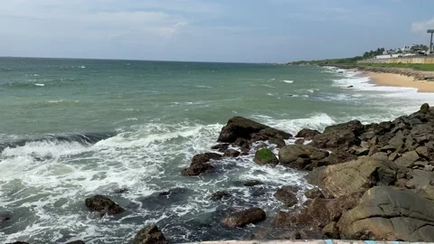 Sea waves on a windy day, Rocks on the beach, ocean costal beach Video stock 164872095